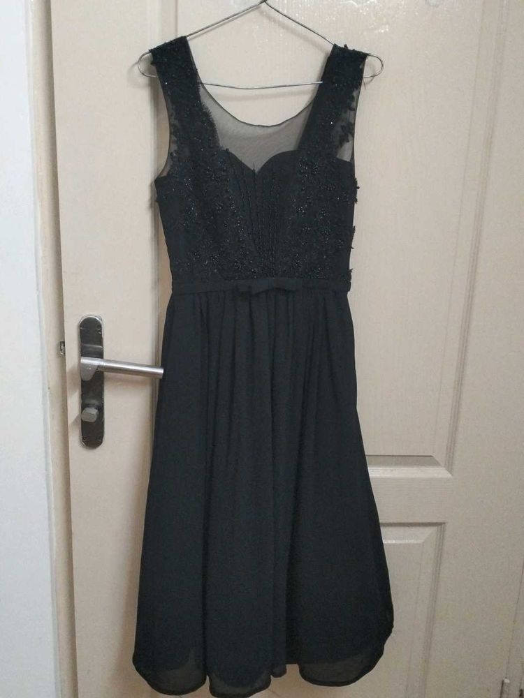 Black Lace Detail Party Dress