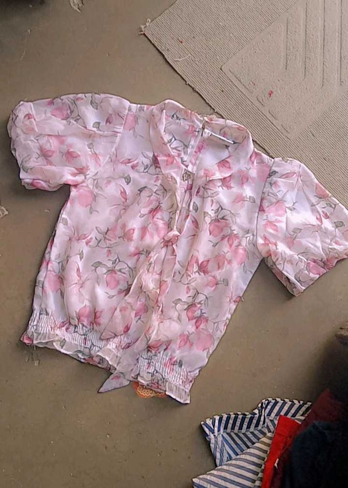 Floral Chiffon Tie-Neck Top