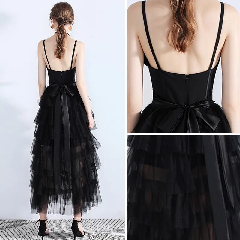 Black Belt Tiered Tulle Dress