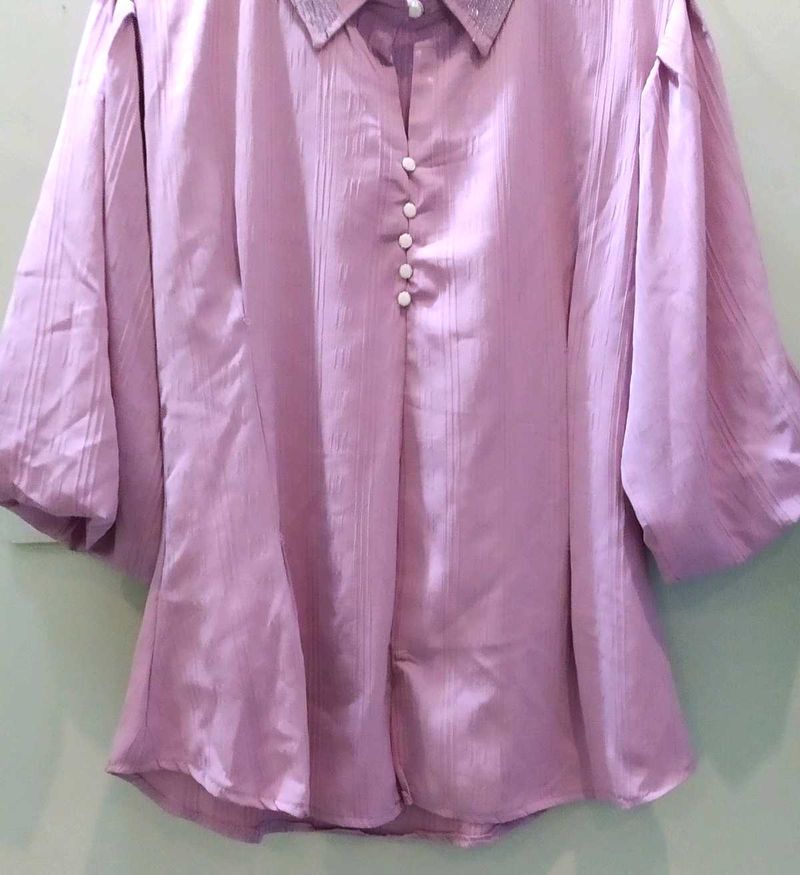 Vintage Lavender Blouse with Embellished Collar