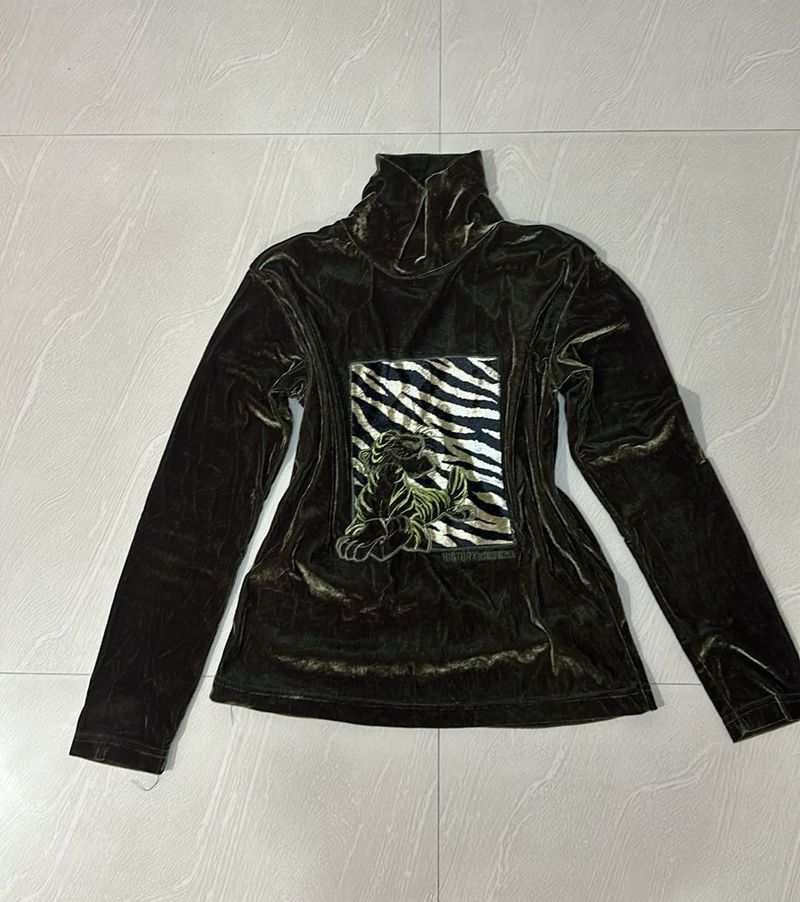 Velvet Tiger Print Turtleneck Top