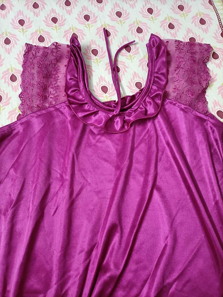 Purple Satin &amp; Lace Nightgown