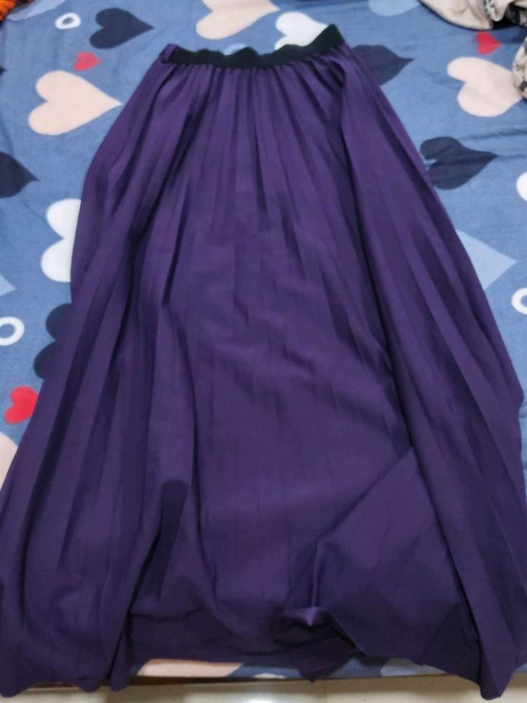 Purple Pleated Midi Skirt