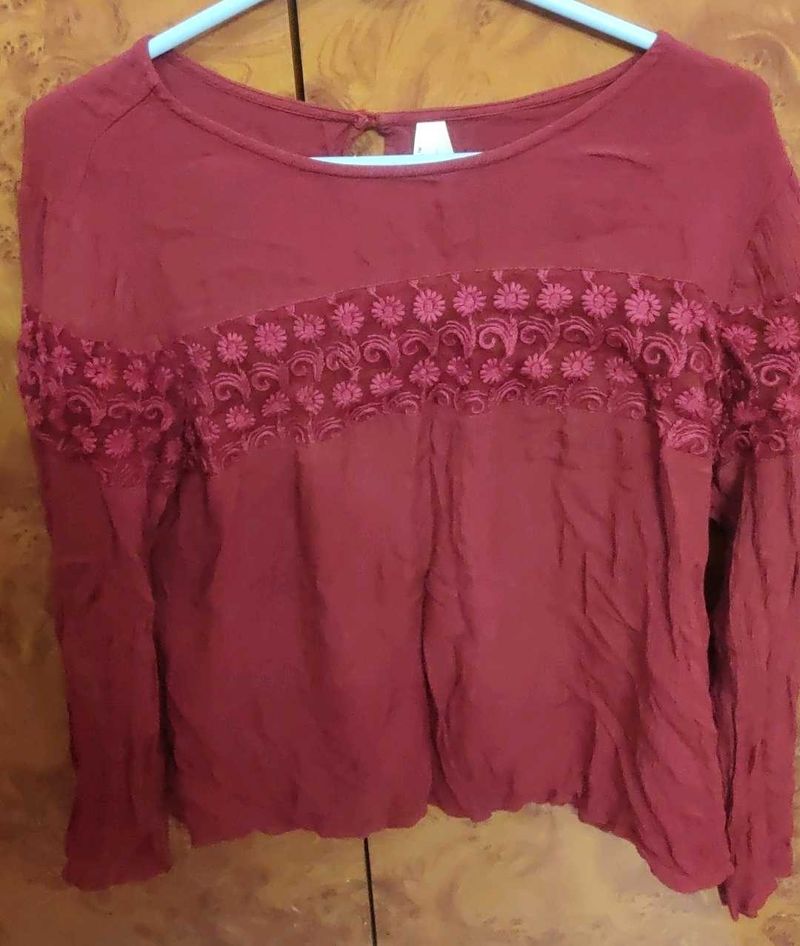 Maroon Floral Long Sleeve Top