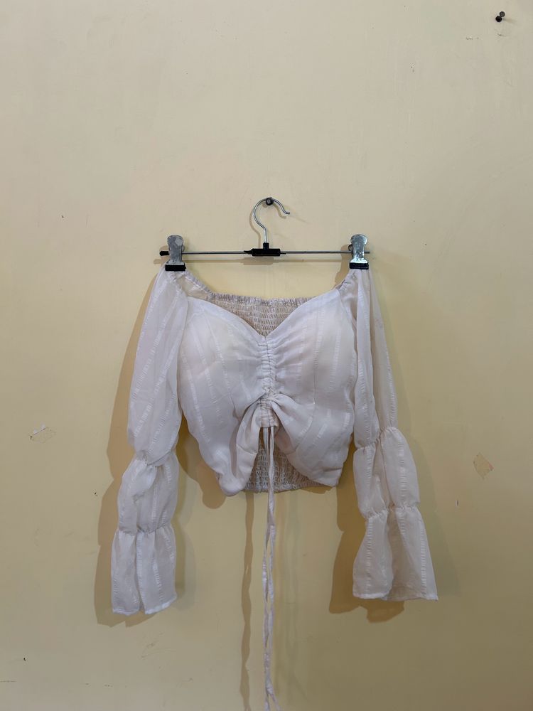 White Long Puff Sleeve Top