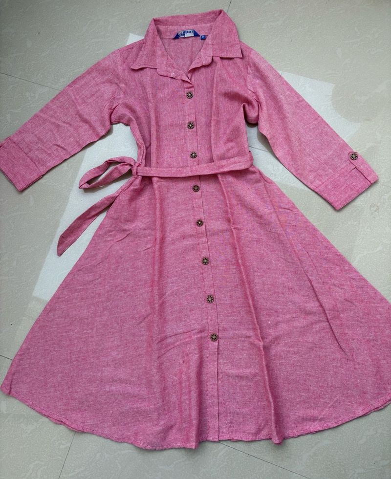 Pink Shirt Dress with Belt