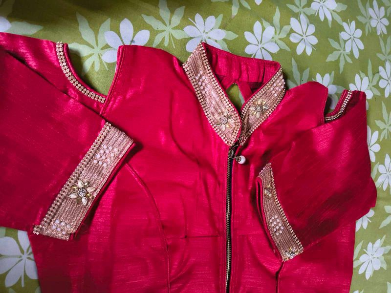 Elegant Red &amp; Gold Embellished Blouse