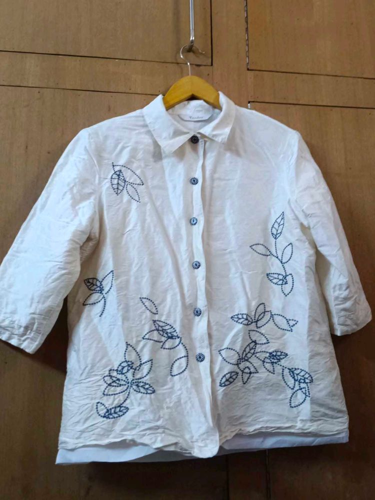 Blue Leaf Embroidered Shirt