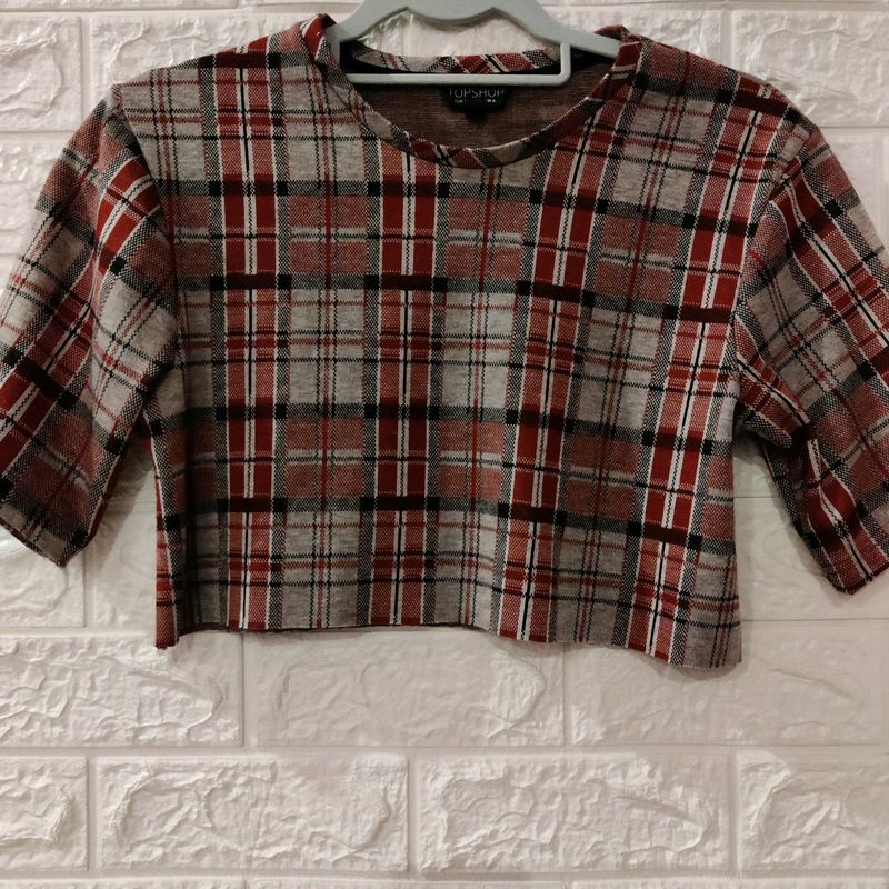 Maroon Checked Top