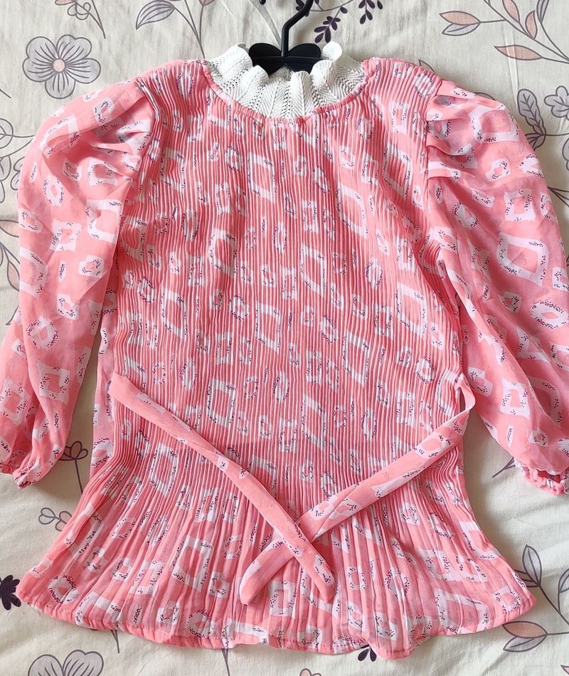 Pink Pleated Top