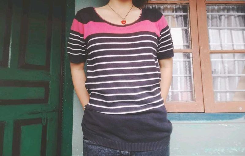 Y2k Half Sleeved Wide Neck Top