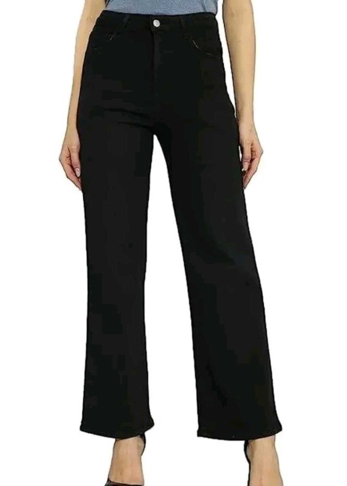 Black Denim Straight Leg Jeans
