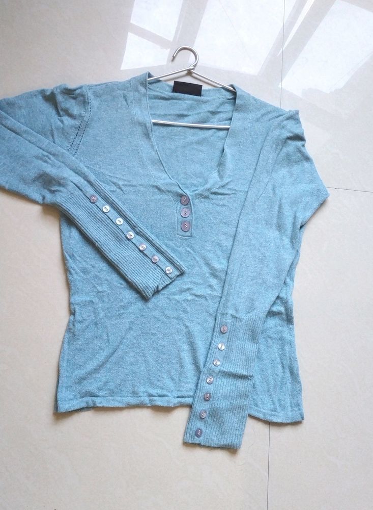 Blue Full Sleeves Bodycon Top