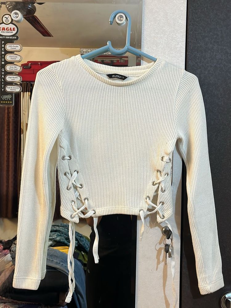 Ribbed Lace-Up Crop Top