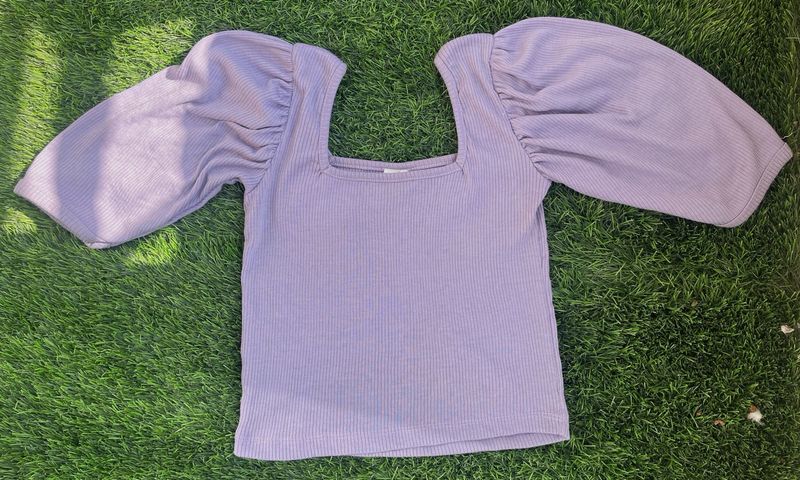 Lavender Rib Puff Sleeve Top
