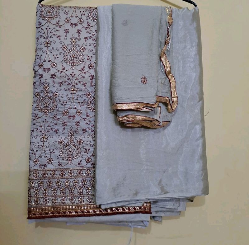 Unstiched Party Wear Chanderi Suit