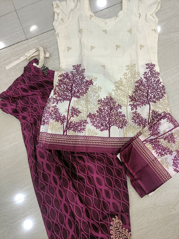 Cotton Kurti Patiyala With Dupatta Dress