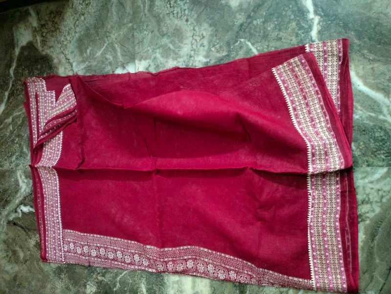 Maroon Cotton Soft Saree.