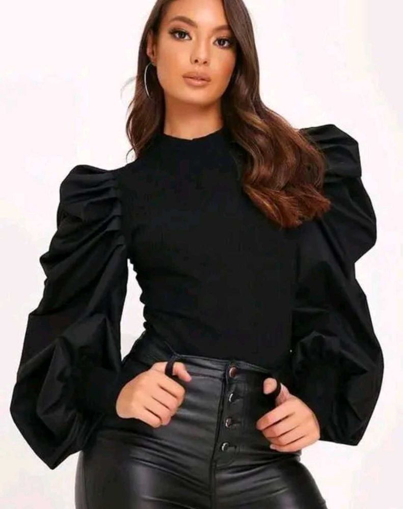 Statement Sleeve Black Top