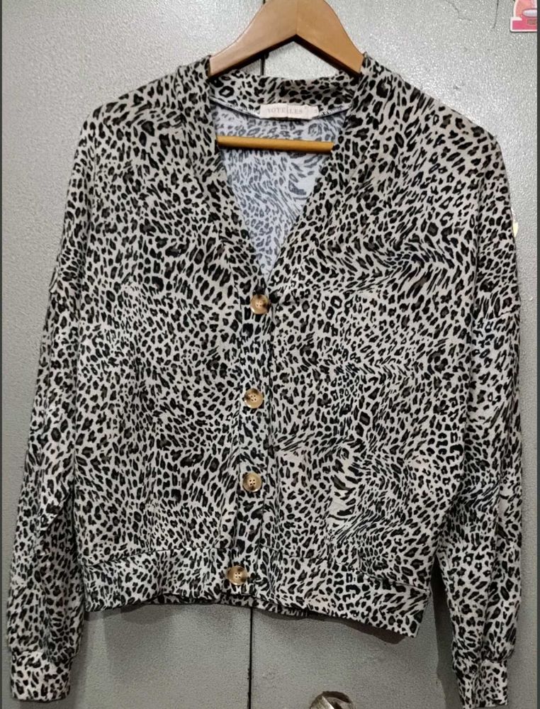 Branded Animal Print Button-Down Top