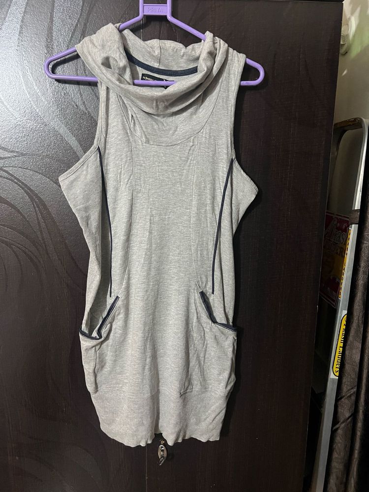 Gray Sleeveless Hooded Dress