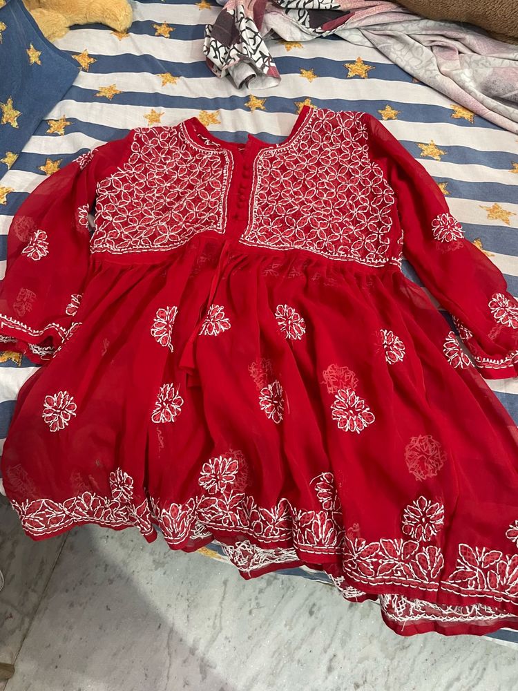 Red Embroidered Kurta
