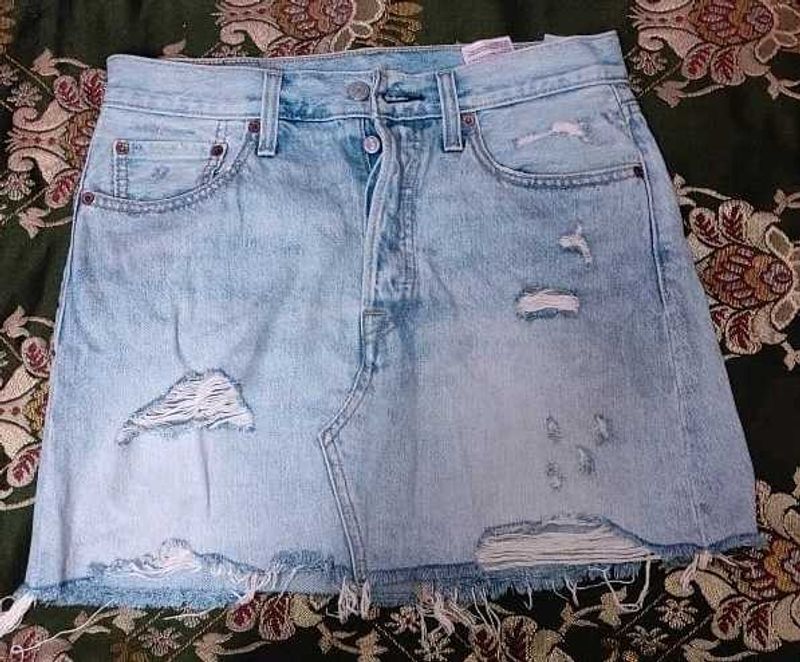 Distressed Denim Skirt