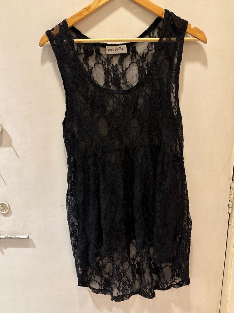 Beautiful Black Lace high low Top