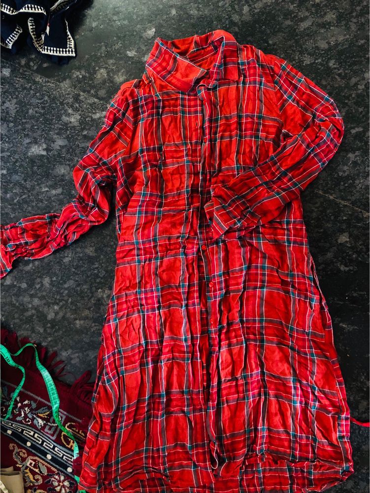 Check Knee Length Shirt Rarely Used