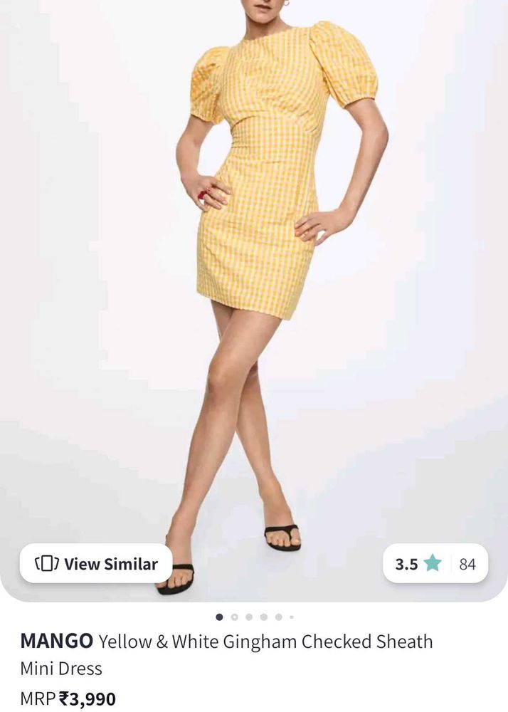 Mango Gingham Puffed Sleeve Mini Dress (New)