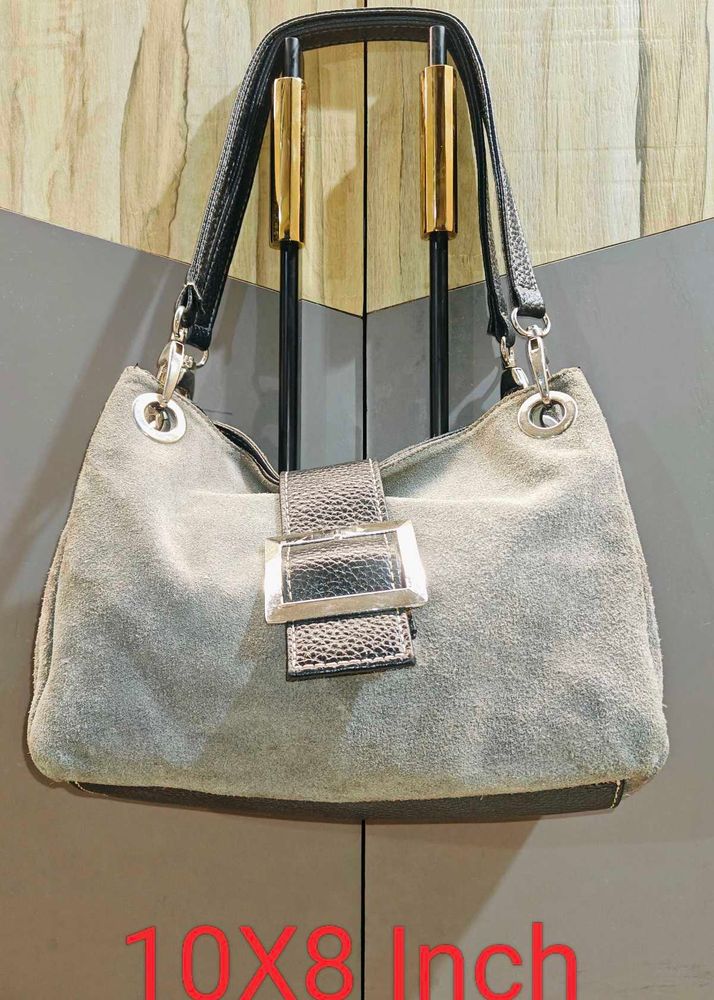 Elegant Suede-Look Handbag with Buckle Detail