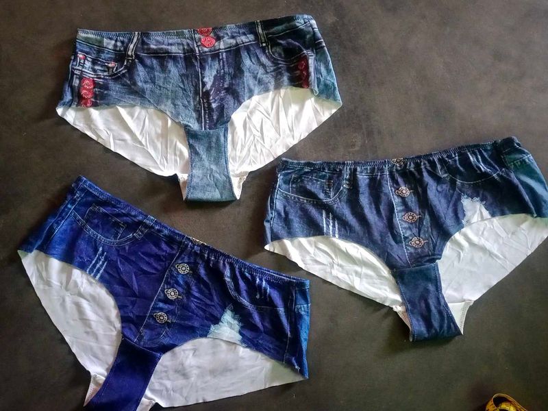3 Set Denim ice silk Print Panties