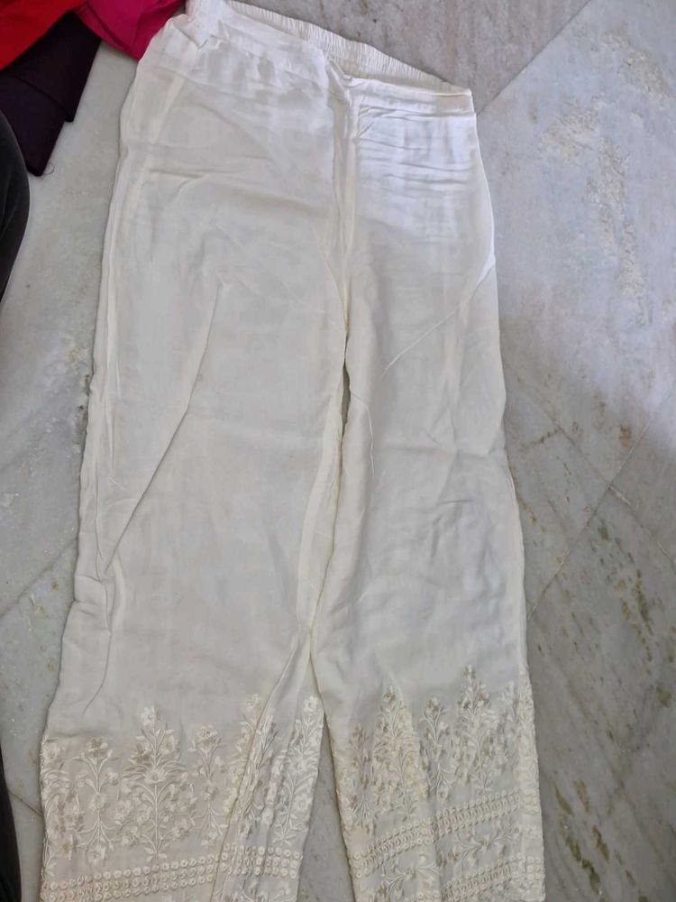 Embroidered Off White Salwar Kameez Pants