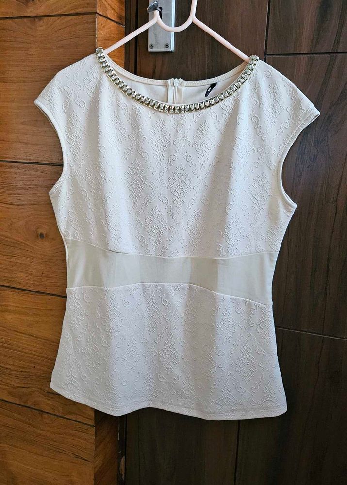 Beige Embellished Top