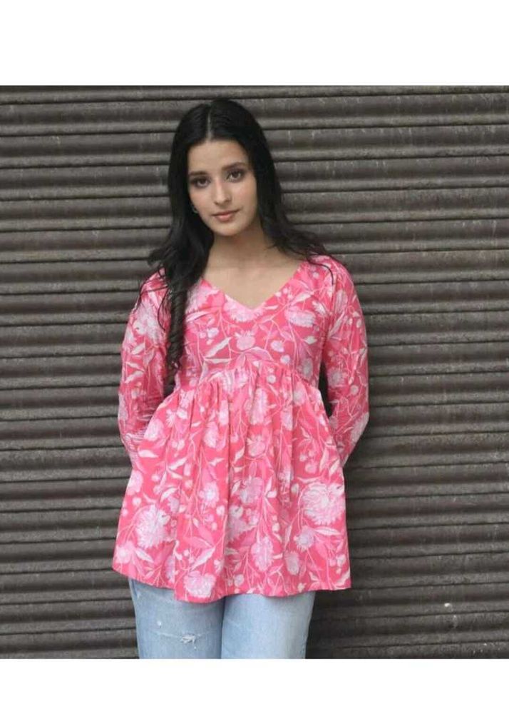 Floral Print V-Neck Short Kurti