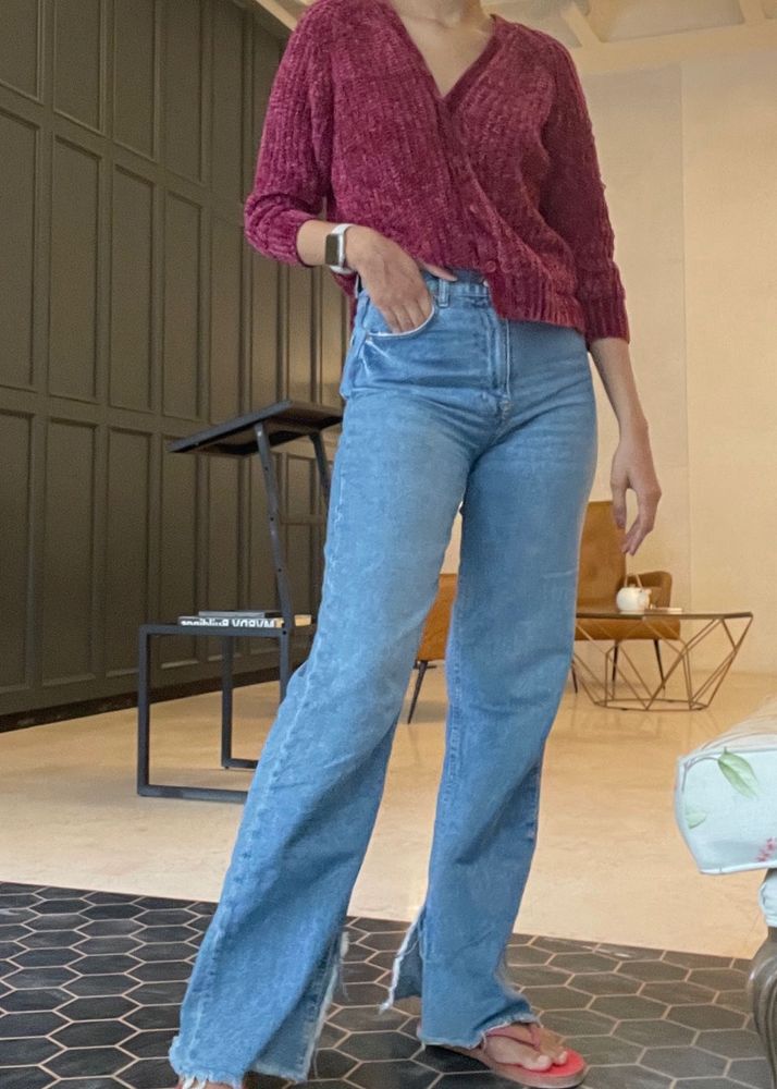 ZARA WIDE LEG JEANS with SPLIT HEM