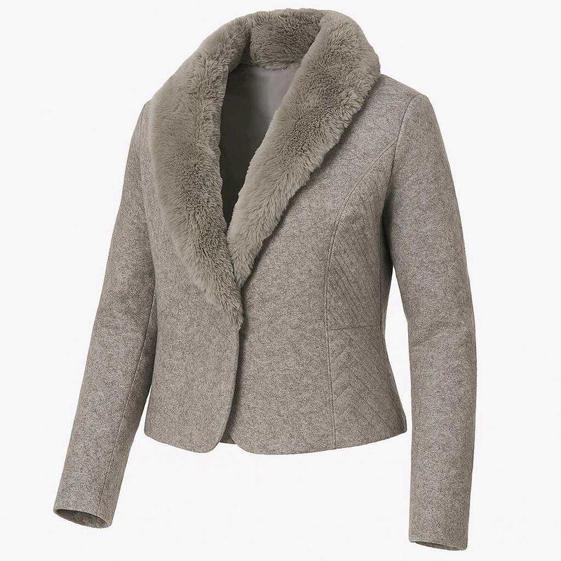 Gray Faux Fur Trim Coat