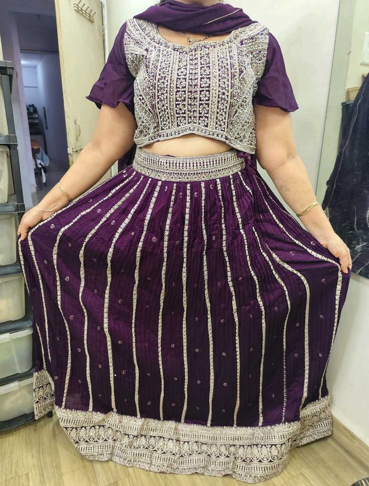 Purple Embellished Lehenga Set With Heavy Cannes