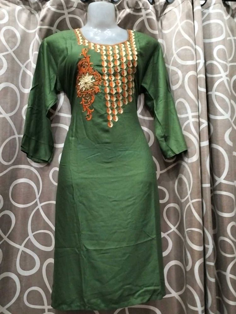 Olive Green Embellished Kurti