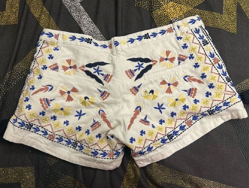 Embroidered White Shorts