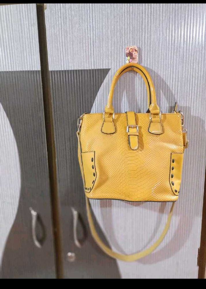 Yellow Snakeskin Satchel