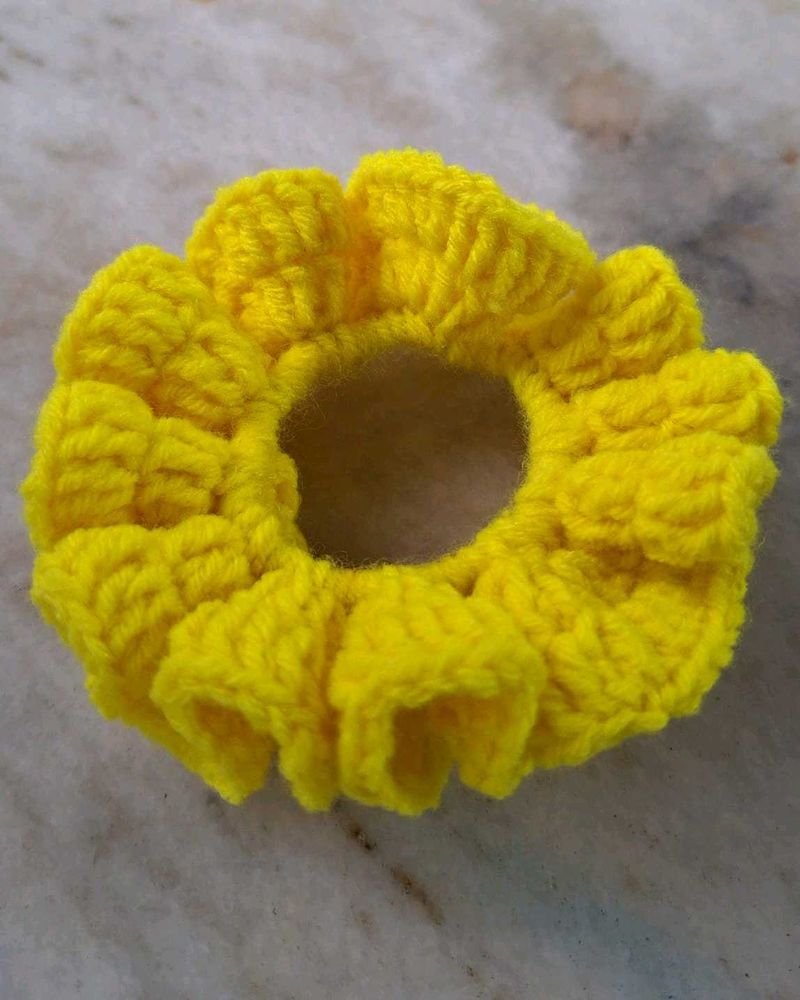 Yellow Crochet Scrunchie