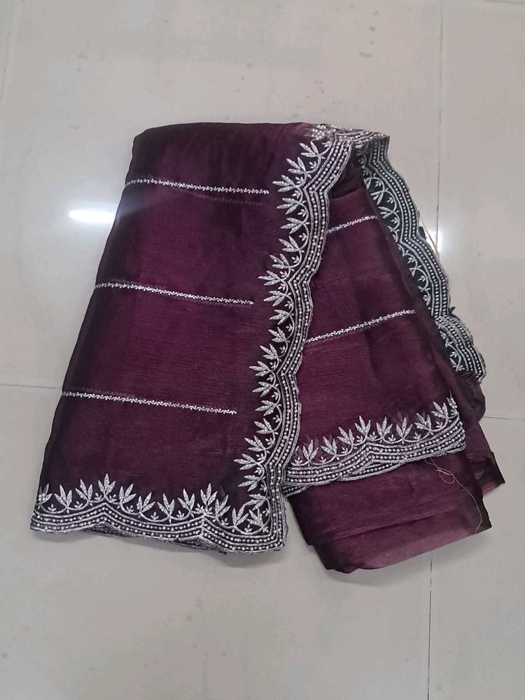 Elegant Purple Embroidered Saree