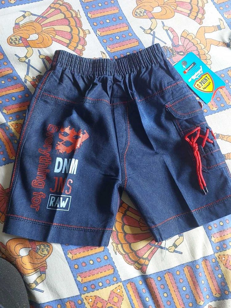 Denim Shorts with Red Accents