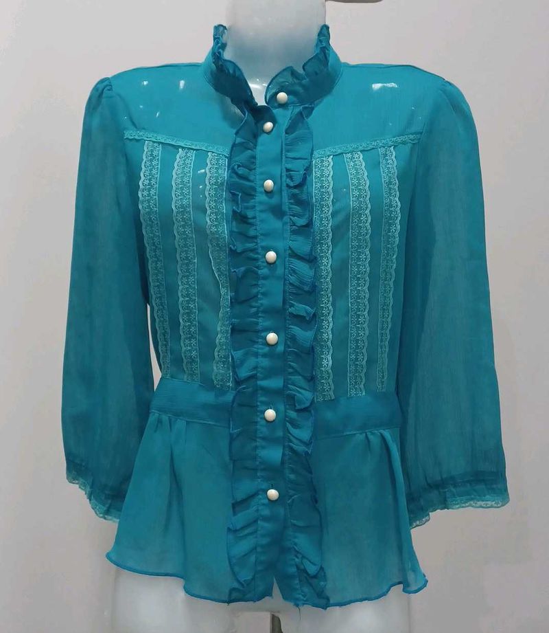 Teal Ruffle Blouse