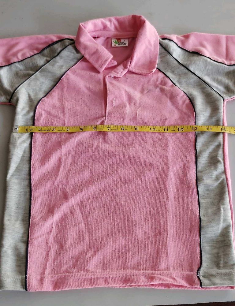 Pink and Gray Raglan Polo T Shirt
