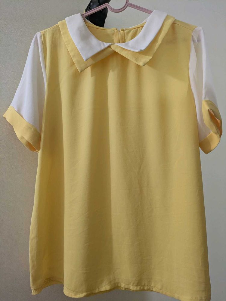 Transparent Cute Yellow Peter Pan Collar Top