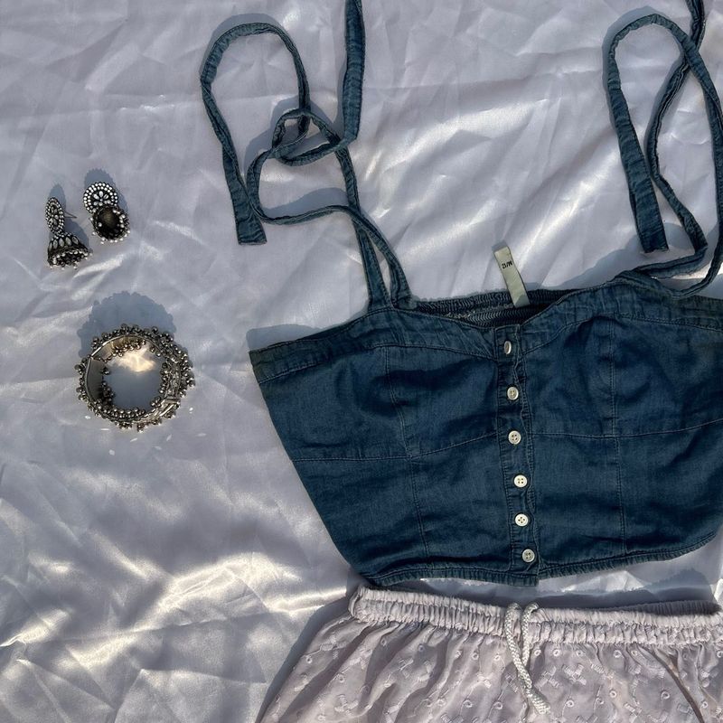 Blue Denim Tie up Top