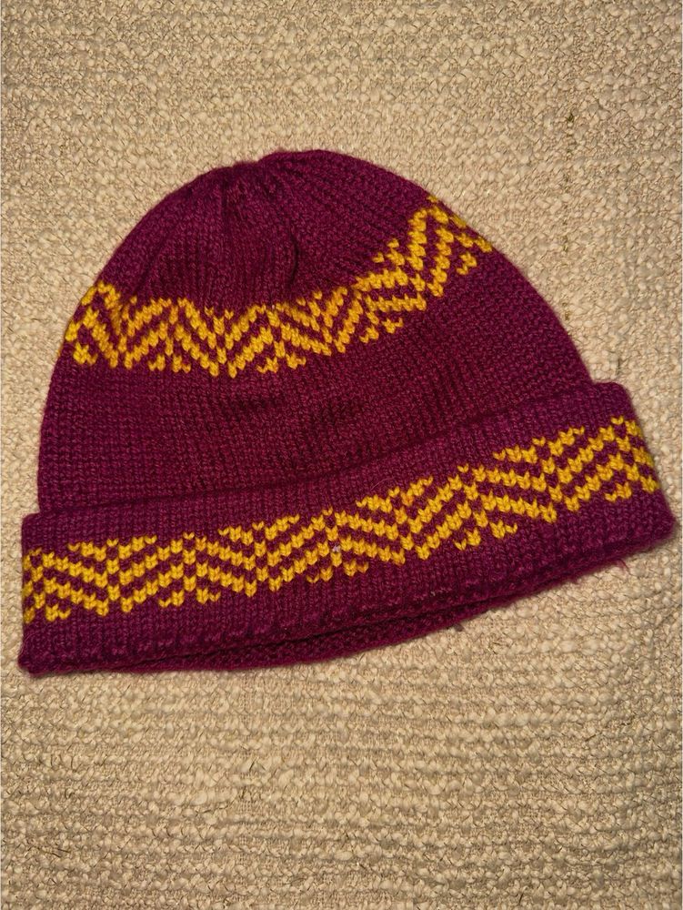 Burgundy &amp; Yellow Knit Beanie