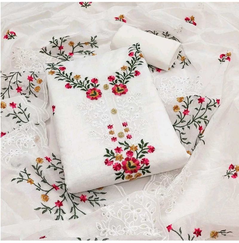 ✨ Beautiful Embroidered Unstitched Cotton Suit for